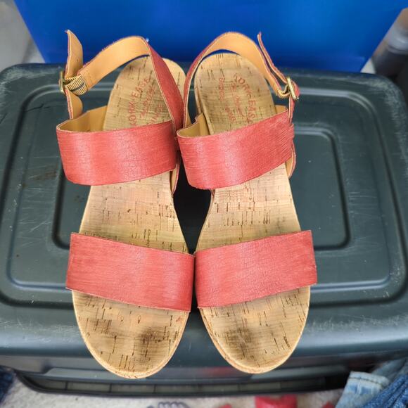 Kork-Ease Austin Wedge Sandals Red Leather Heel Slingback Women's 10 Comfort - Picture 3 of 8